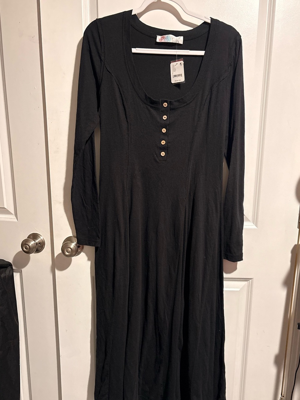 FP beach Women's Black Long-Sleeve Button Front Maxi Dress